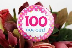 100th Birthday Party Badge - Pink Spots