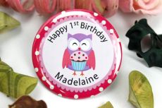 Personalised  Birthday Badge - Pink Owl - Any Age