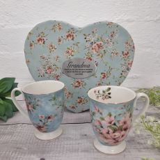2pce Mug Set in Grandma Heart Box Blue Blossom