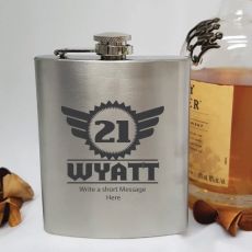21st Birthday Engraved Personalised Silver Hip Flask (M)