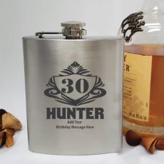 30th Birthday Engraved Personalised Silver Hip Flask (M)