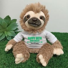 Personalised 80th Birthday  Sloth Plush - Curtis