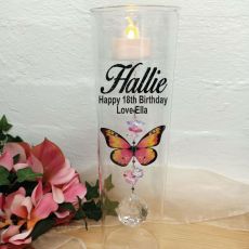 18th Birthday Glass Candle Holder Pink Butterfly