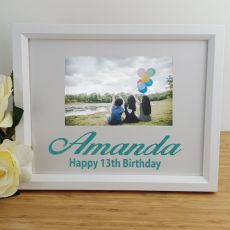 13th Birthday Personalised Photo Frame 4x6 Glitter White