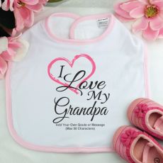 Personalised I Love My Grandpa Baby Girl Bib - Pink