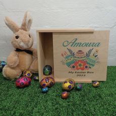 Personalised Wooden Easter Box Small - Floral Eggs