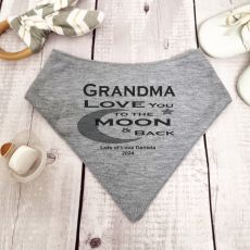 Love You To Moon & Back Grandma Bandana Bib Grey