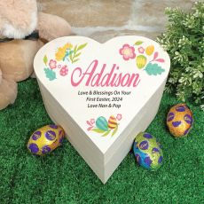 Wooden Easter Heart Box - Coloured Eggs