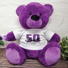 50th Birthday Personalised Bear with T-Shirt Purple 40cm