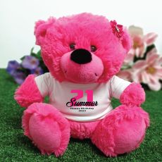 21st Birthday Personalised Teddy Bear Hot Pink Plush