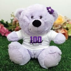 100th Birthday Personalised Teddy Bear Lavender Plush