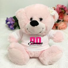 90th Birthday Personalised Teddy Bear Light Pink Plush