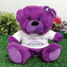 Personalised 100th Birthday Bear Purple Plush