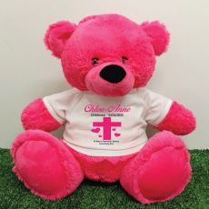 Christening Personalised T-Shirt Bear 40cm Hot pink