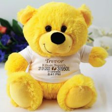 Personalised Baby Birth Details Teddy Bear Yellow