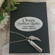 Angel Wing Charm Memorial Urn Necklace in Personalised Box