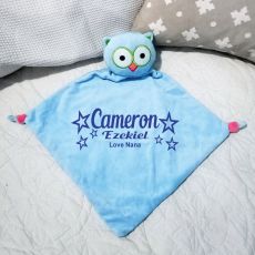 Personalised Baby Security Comforter Blanket - Blue Owl