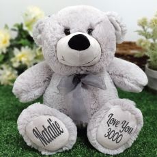 Personalised Message Bear 30cm Silver Grey