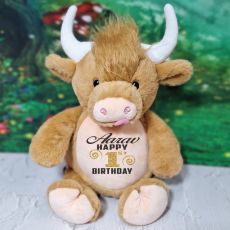 1st Birthday Highland Cow Cubbie Plush