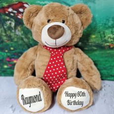 60th Birthday Bear Gordy Brown Red Tie 40cm