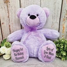 Personalised 1st Birthday Teddy Bear 40cm Plush Lavender
