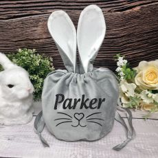 Personalised Easter Bunny Velvet Gift Bag - Steel