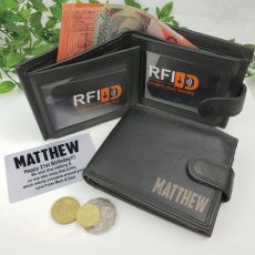 Personalised Black Leather Wallet RFID - Birthday