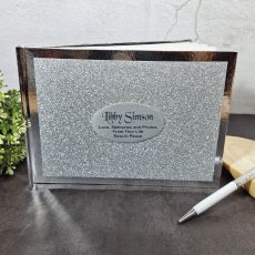 Funeral Memorial Guest Book Album & Pen Silver Glitter
