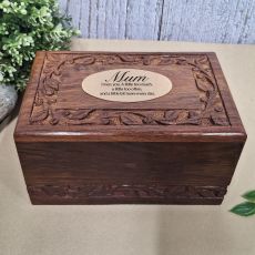 Carved Wooden Urn Cremation Ashes Box